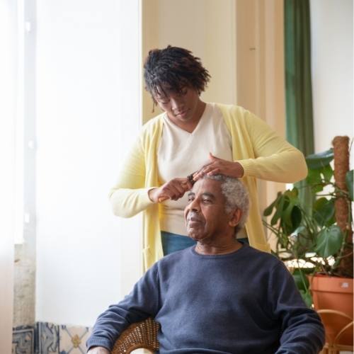 Professional caregiver with senior client